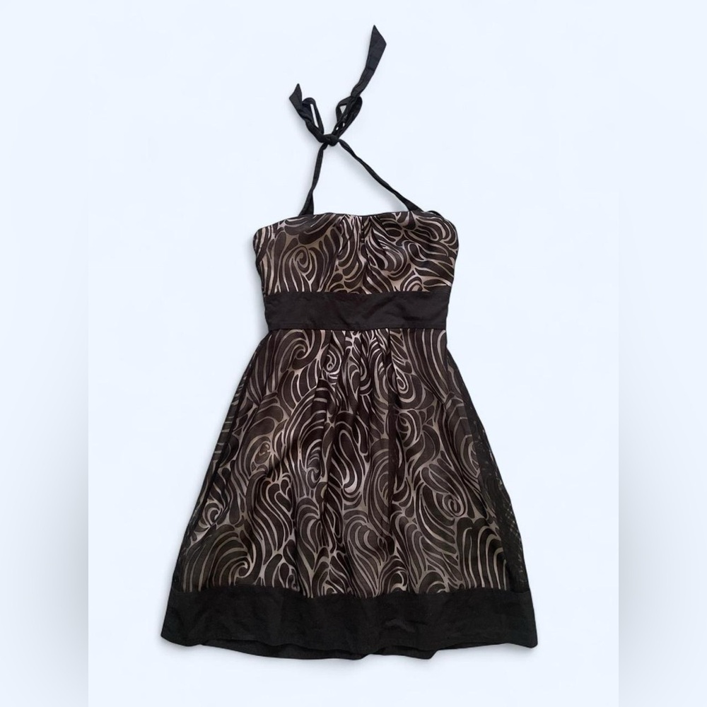 White House Black Market black mesh halter neck dress with bow detail 8
